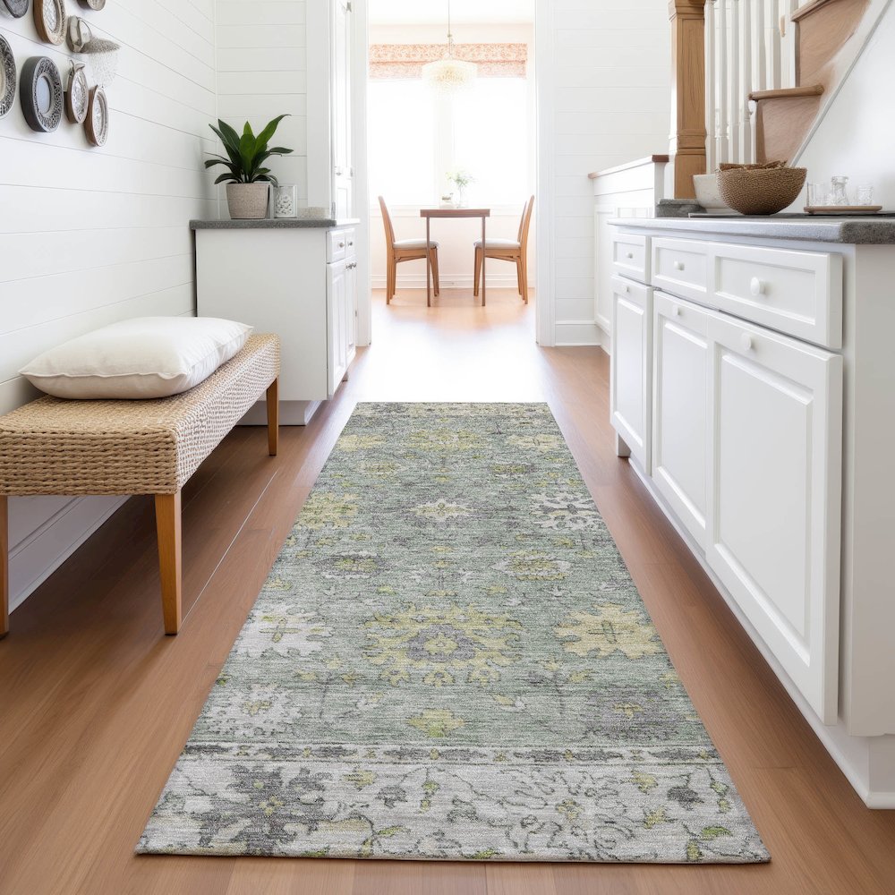 Machine Washable Indoor/Outdoor Chantille ACN2052 Sage 2'3" x 7'6" Runner Rug. Picture 5