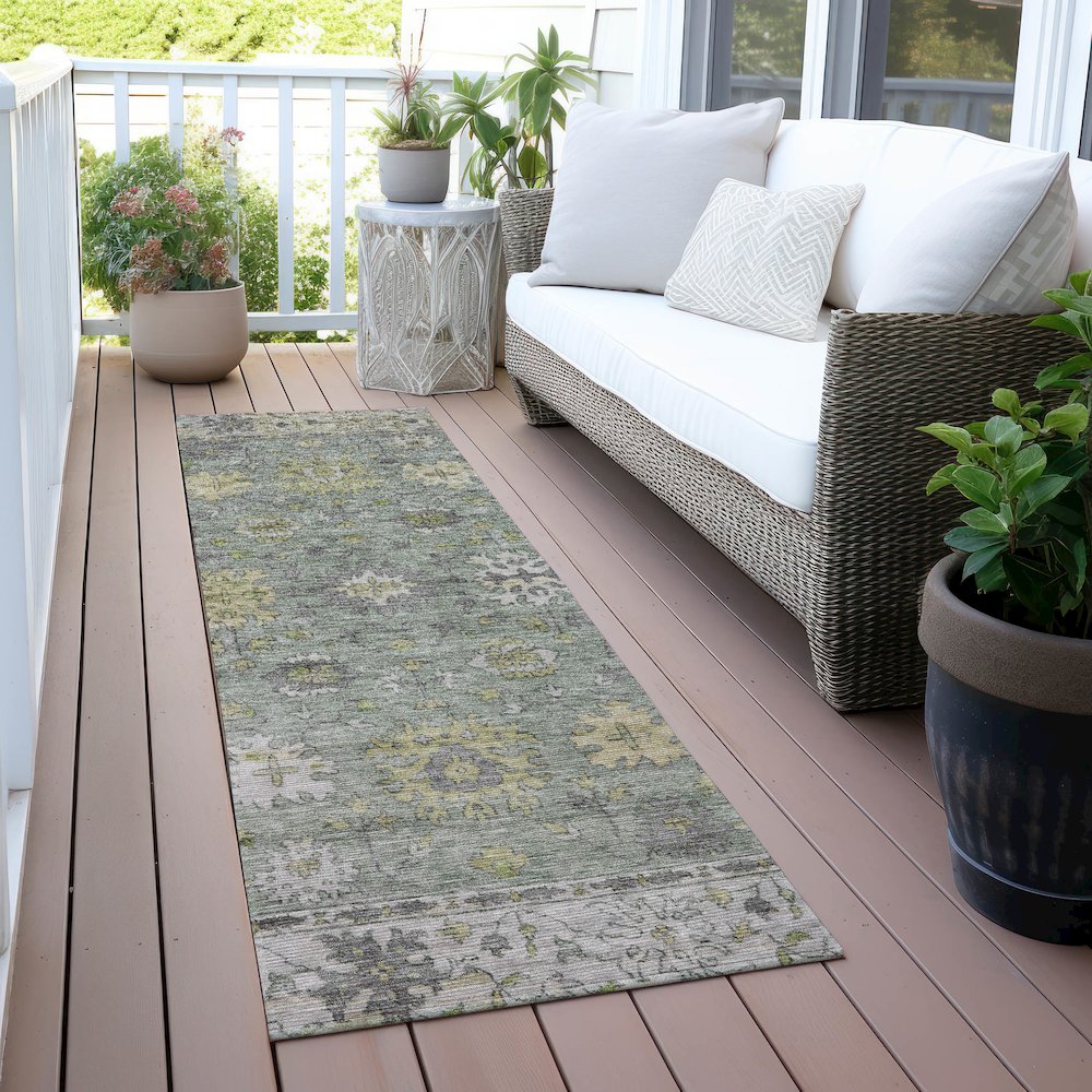 Machine Washable Indoor/Outdoor Chantille ACN2052 Sage 2'3" x 7'6" Runner Rug. Picture 6