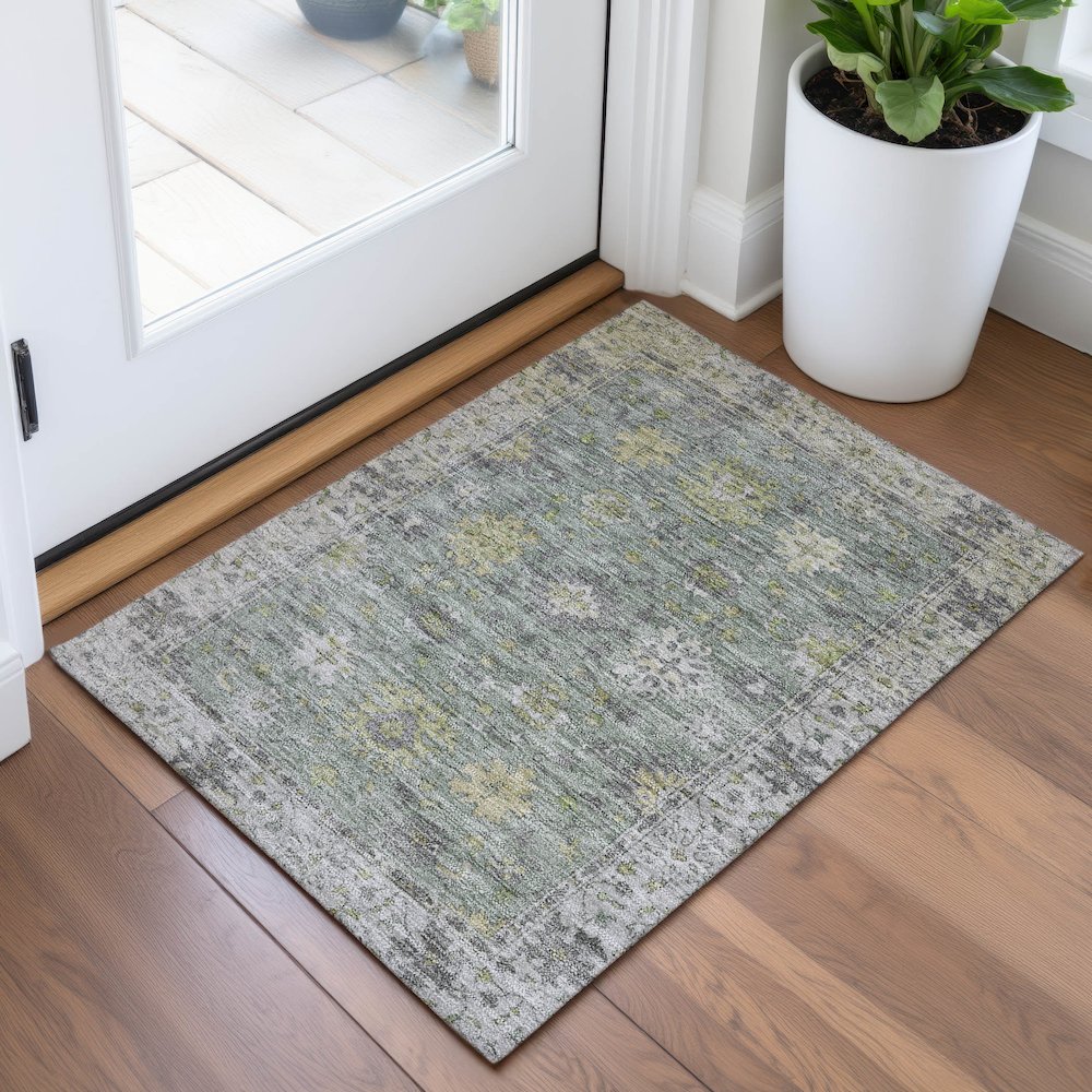 Machine Washable Indoor/Outdoor Chantille ACN2052 Sage 1'8" x 2'6" Rug. Picture 5