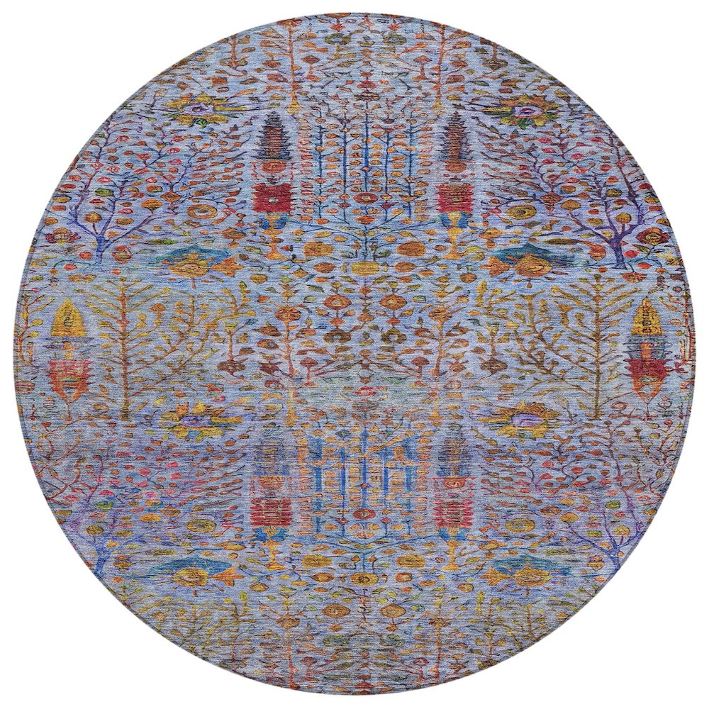 Machine Washable Indoor/Outdoor Chantille ACN2053 Blue 8' x 8' Round Rug. Picture 1