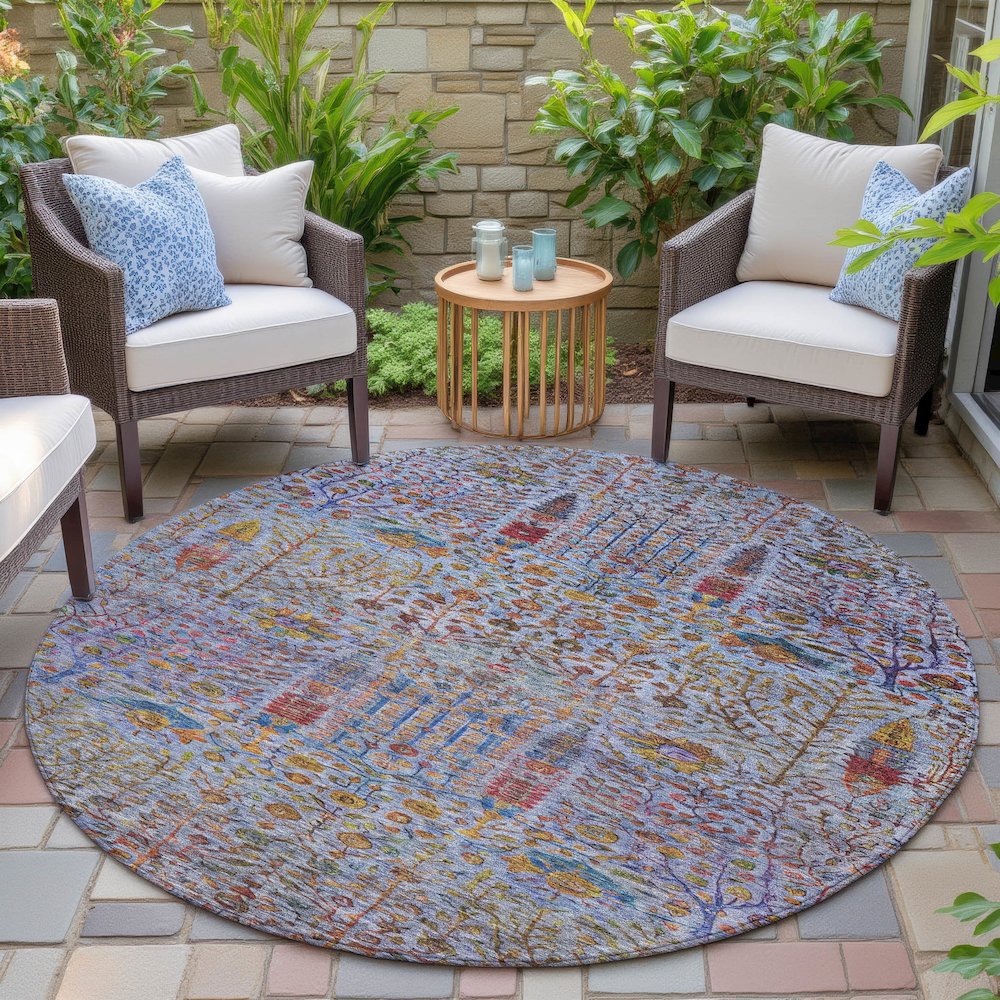 Machine Washable Indoor/Outdoor Chantille ACN2053 Blue 8' x 8' Round Rug. Picture 6