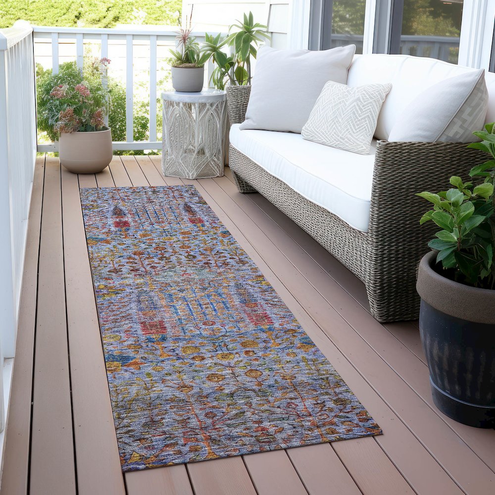 Machine Washable Indoor/Outdoor Chantille ACN2053 Blue 2'3" x 7'6" Runner Rug. Picture 6
