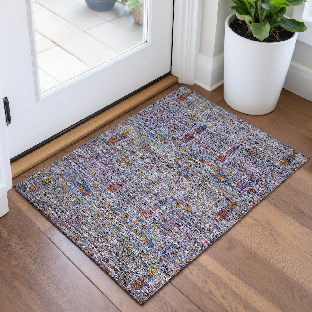 Machine Washable Indoor/Outdoor Chantille ACN2053 Blue 1'8" x 2'6" Rug. Picture 5