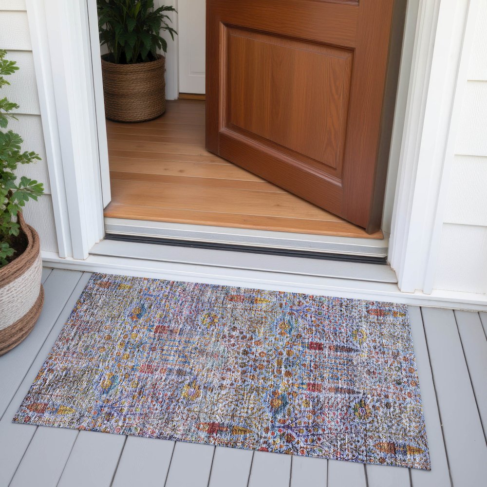 Machine Washable Indoor/Outdoor Chantille ACN2053 Blue 1'8" x 2'6" Rug. Picture 6