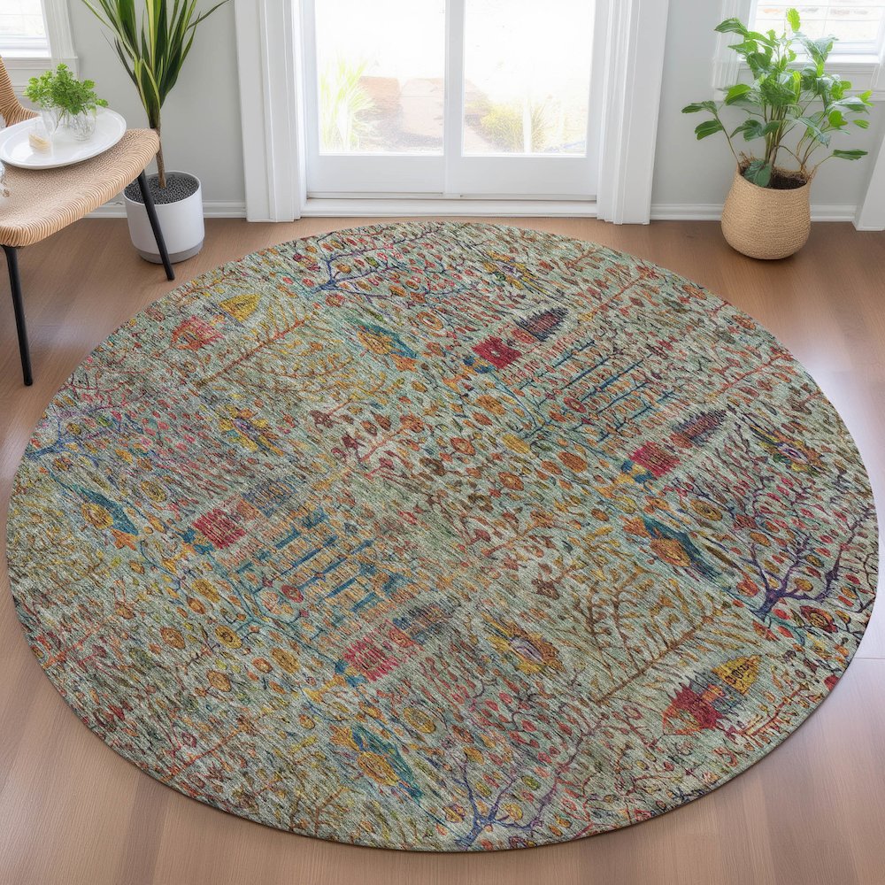 Machine Washable Indoor/Outdoor Chantille ACN2053 Green 8' x 8' Round Rug. Picture 5
