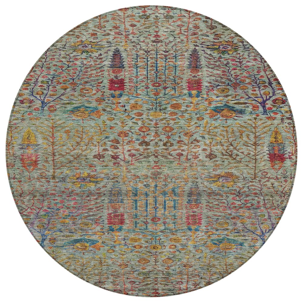 Machine Washable Indoor/Outdoor Chantille ACN2053 Green 8' x 8' Round Rug. Picture 1