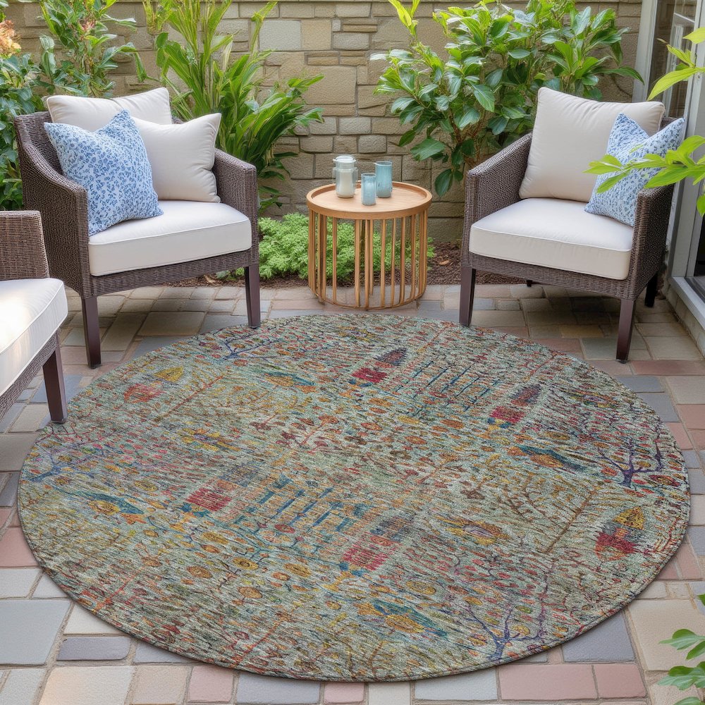 Machine Washable Indoor/Outdoor Chantille ACN2053 Green 8' x 8' Round Rug. Picture 6