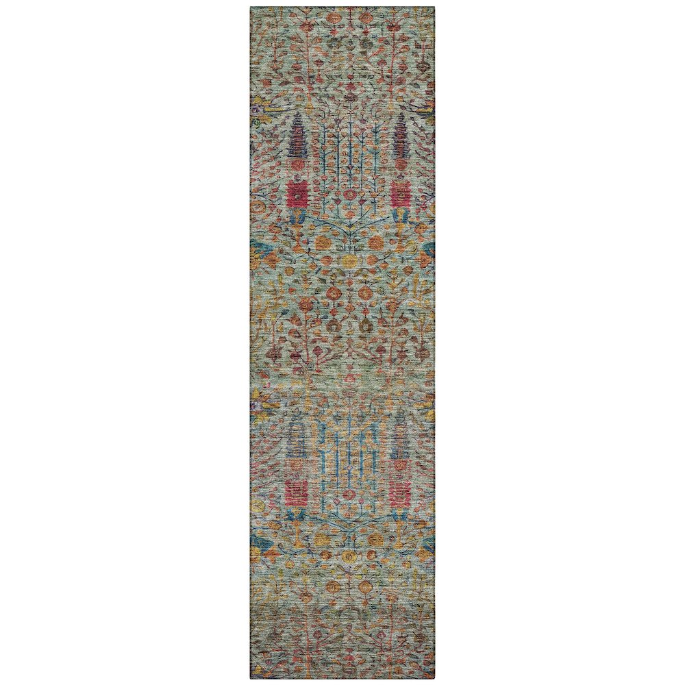 Machine Washable Indoor/Outdoor Chantille ACN2053 Green 2'3" x 7'6" Runner Rug. Picture 1