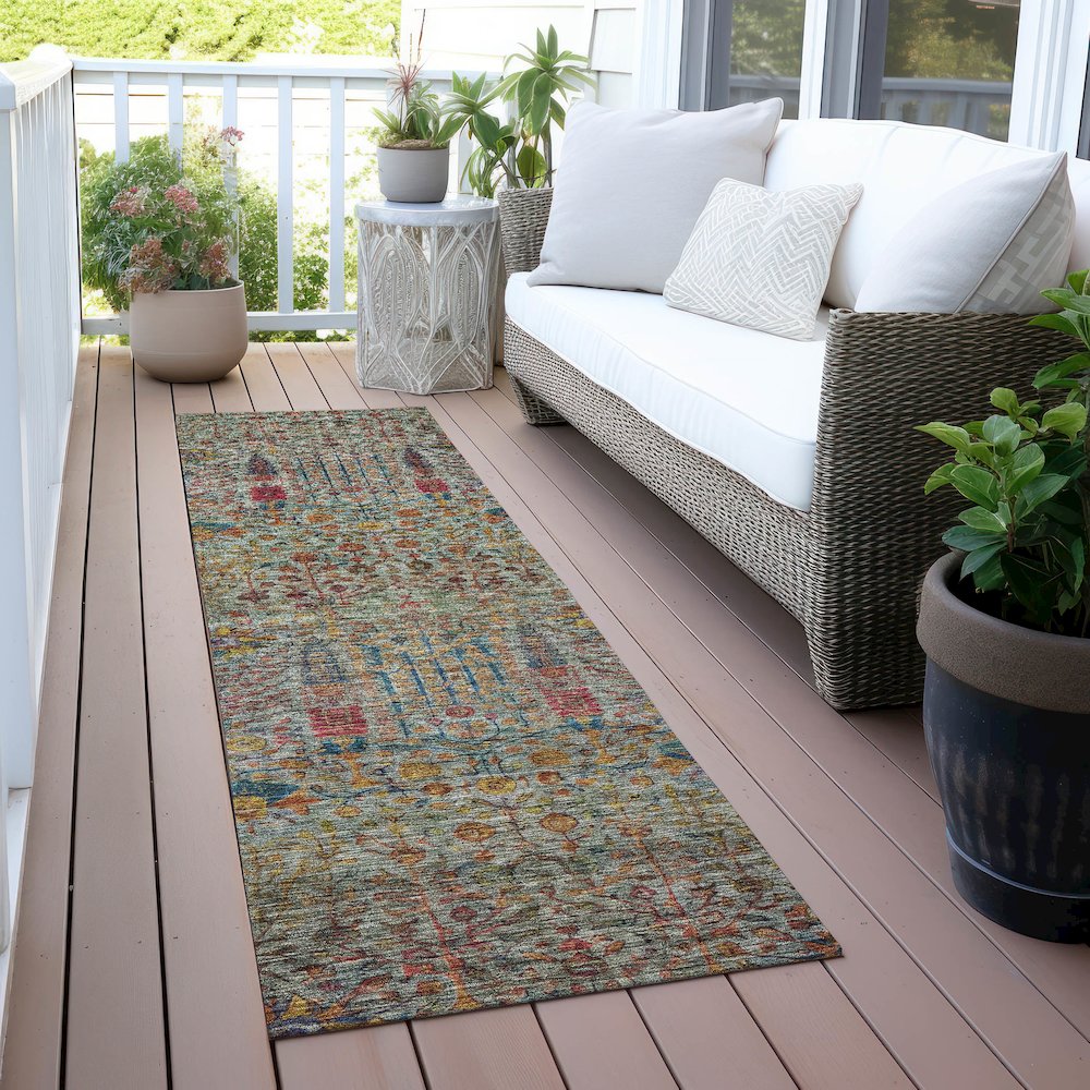 Machine Washable Indoor/Outdoor Chantille ACN2053 Green 2'3" x 7'6" Runner Rug. Picture 6