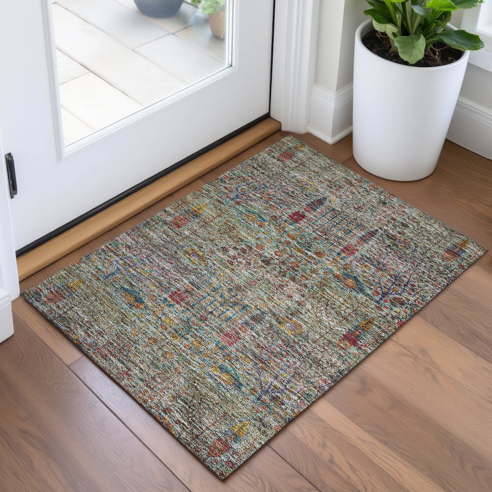 Machine Washable Indoor/Outdoor Chantille ACN2053 Green 1'8" x 2'6" Rug. Picture 5