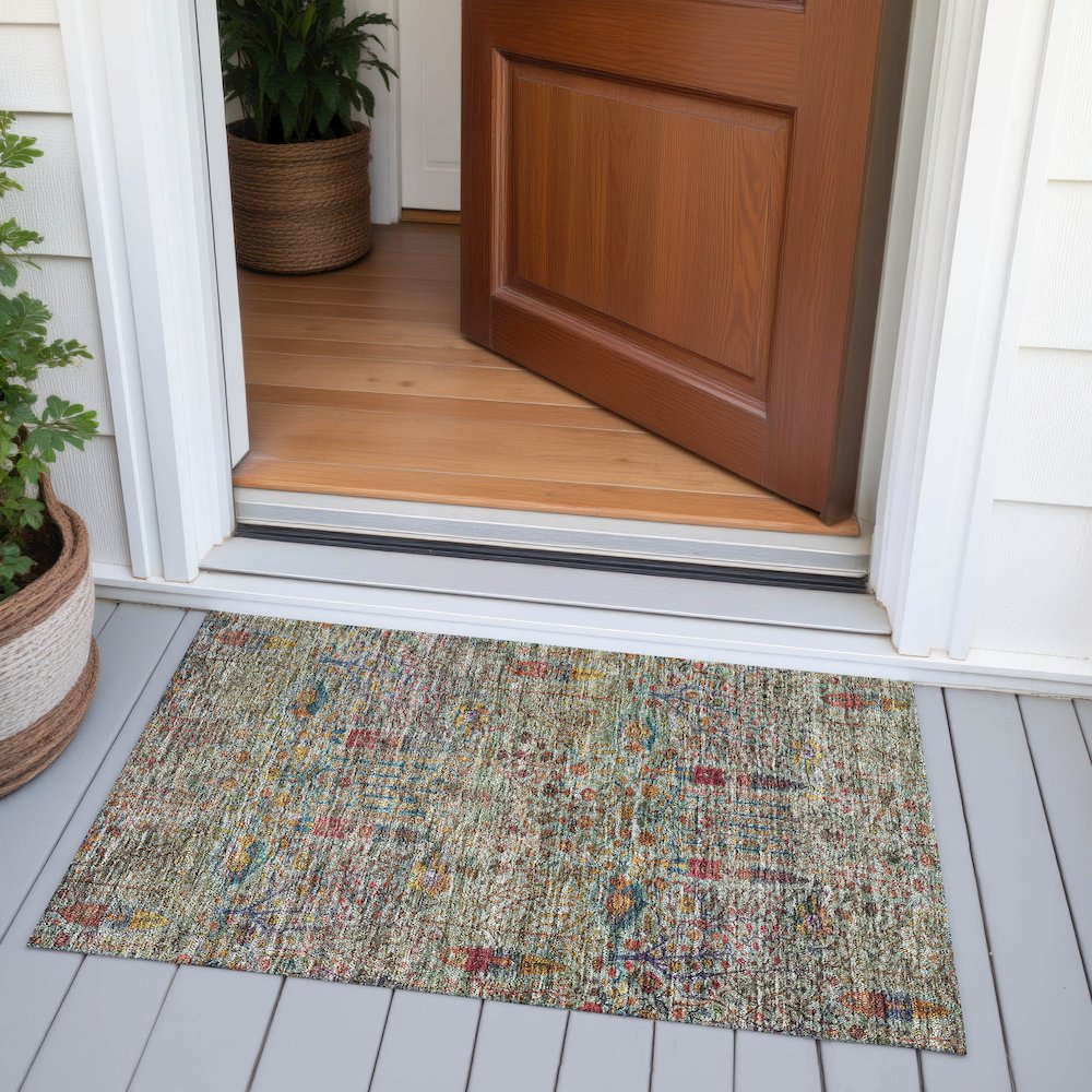 Machine Washable Indoor/Outdoor Chantille ACN2053 Green 1'8" x 2'6" Rug. Picture 6