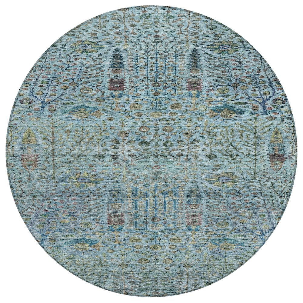 Machine Washable Indoor/Outdoor Chantille ACN2053 Teal 8' x 8' Round Rug. Picture 1