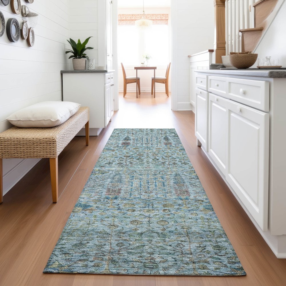 Machine Washable Indoor/Outdoor Chantille ACN2053 Teal 2'3" x 7'6" Runner Rug. Picture 5