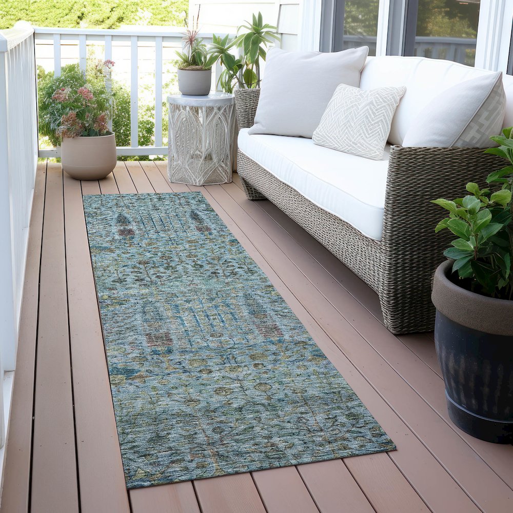 Machine Washable Indoor/Outdoor Chantille ACN2053 Teal 2'3" x 7'6" Runner Rug. Picture 6