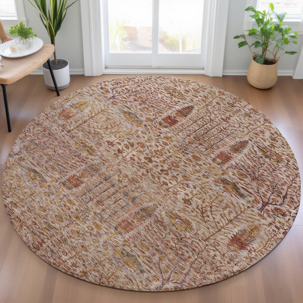 Machine Washable Indoor/Outdoor Chantille ACN2053 Terracotta 8' x 8' Round Rug. Picture 5