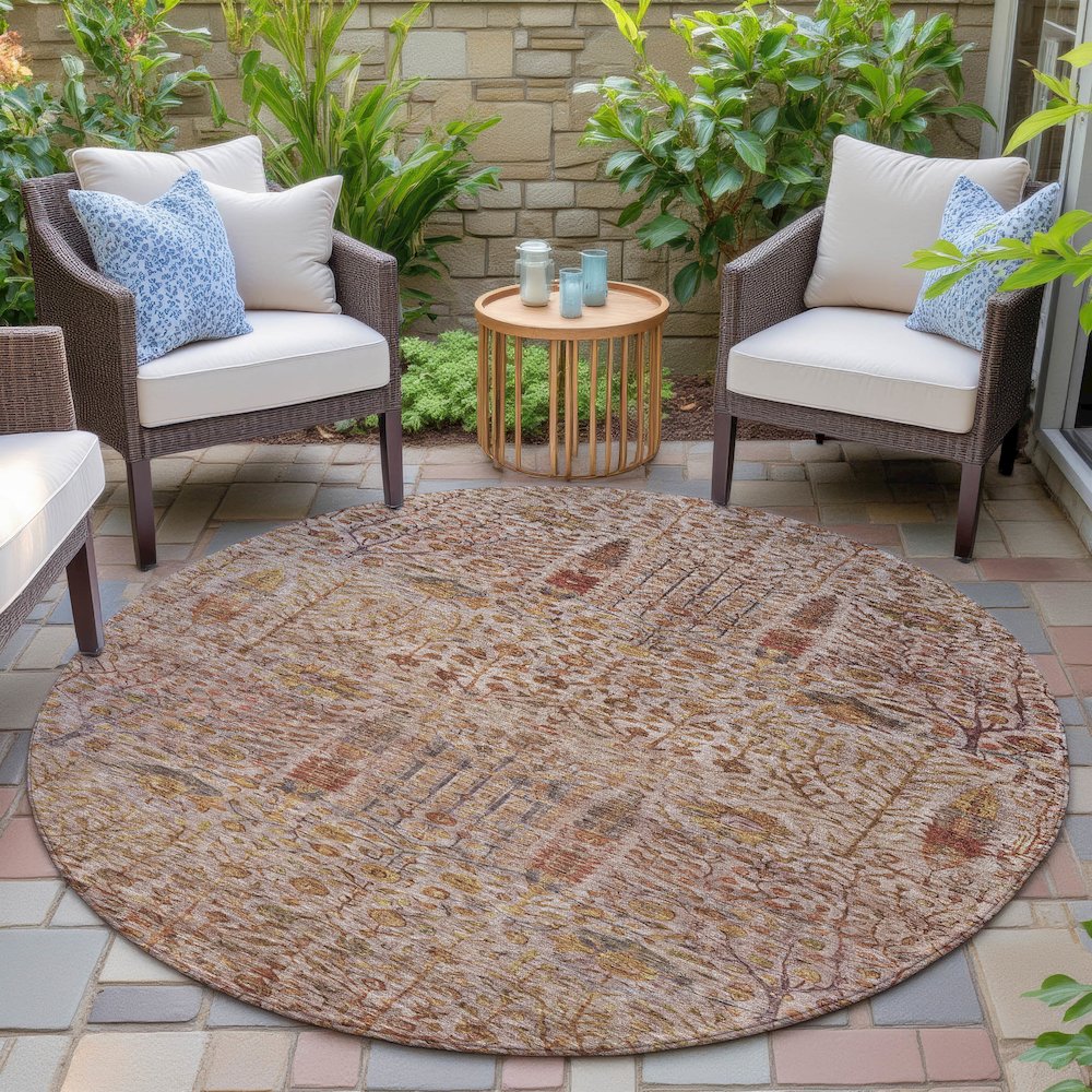 Machine Washable Indoor/Outdoor Chantille ACN2053 Terracotta 8' x 8' Round Rug. Picture 6