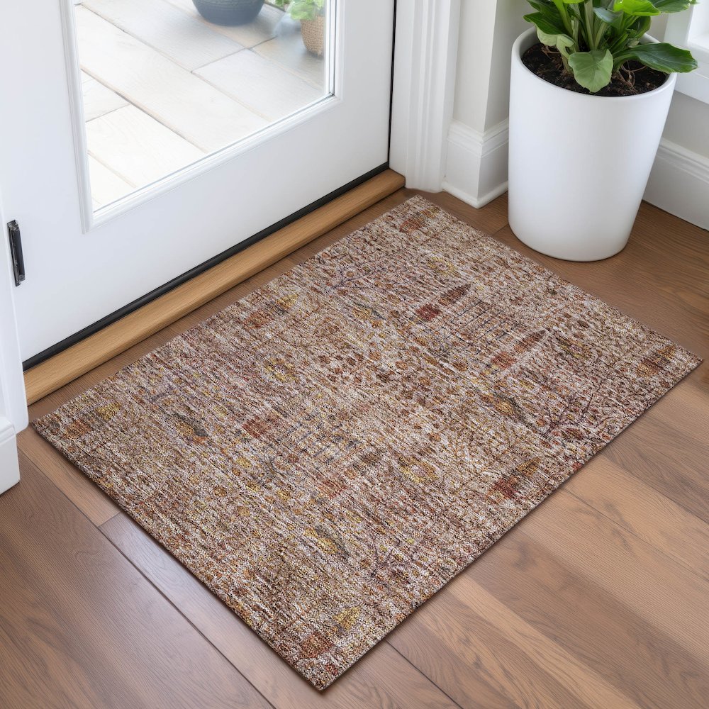 Machine Washable Indoor/Outdoor Chantille ACN2053 Terracotta 1'8" x 2'6" Rug. Picture 5