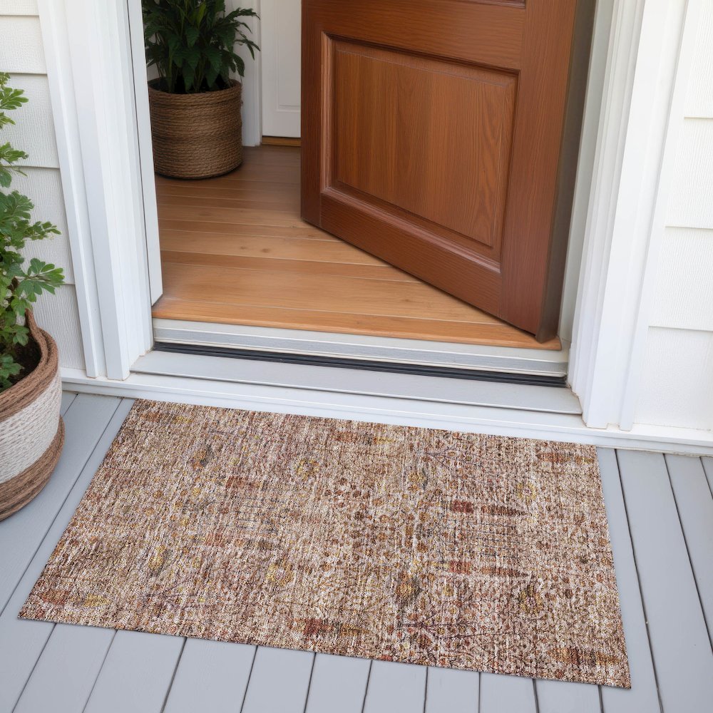 Machine Washable Indoor/Outdoor Chantille ACN2053 Terracotta 1'8" x 2'6" Rug. Picture 6