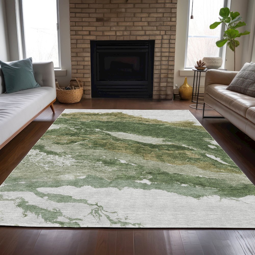 Machine Washable Indoor/Outdoor Chantille ACN2054 Green 2'6" x 3'10" Rug. Picture 6