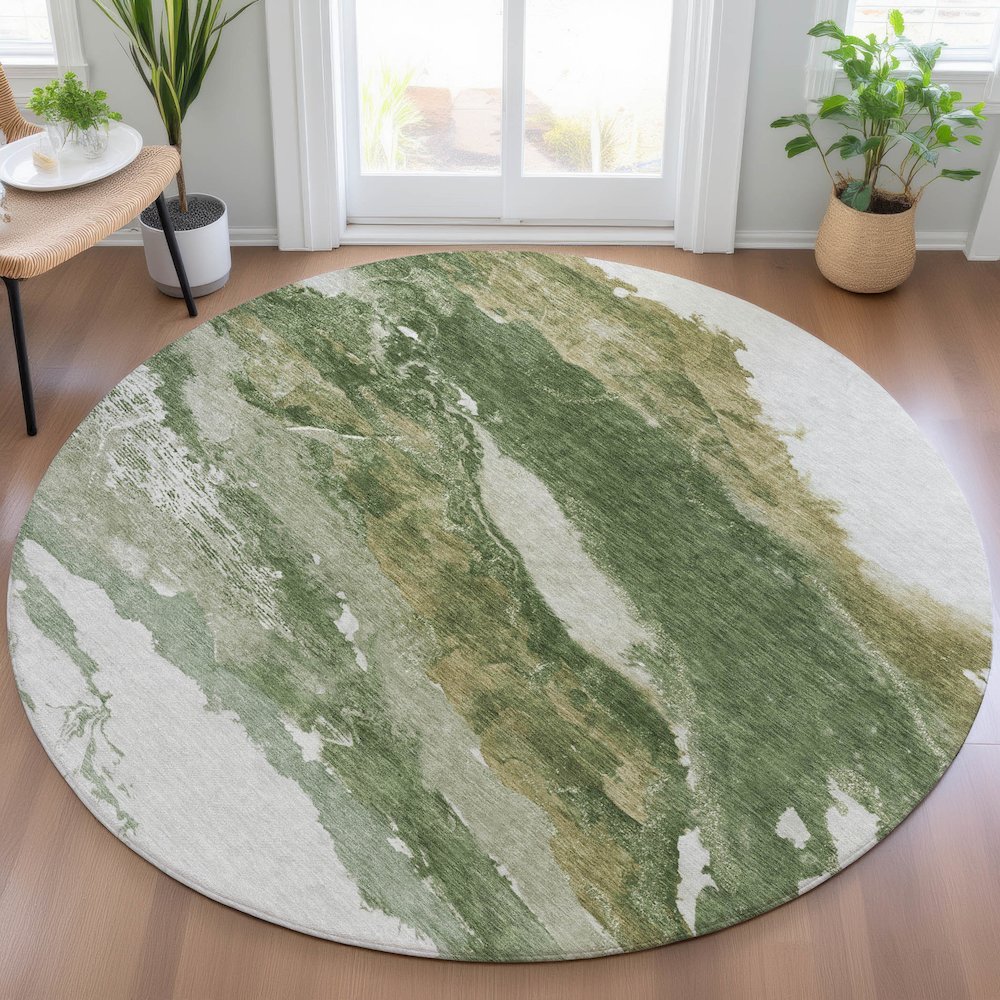 Machine Washable Indoor/Outdoor Chantille ACN2054 Green 8' x 8' Round Rug. Picture 5
