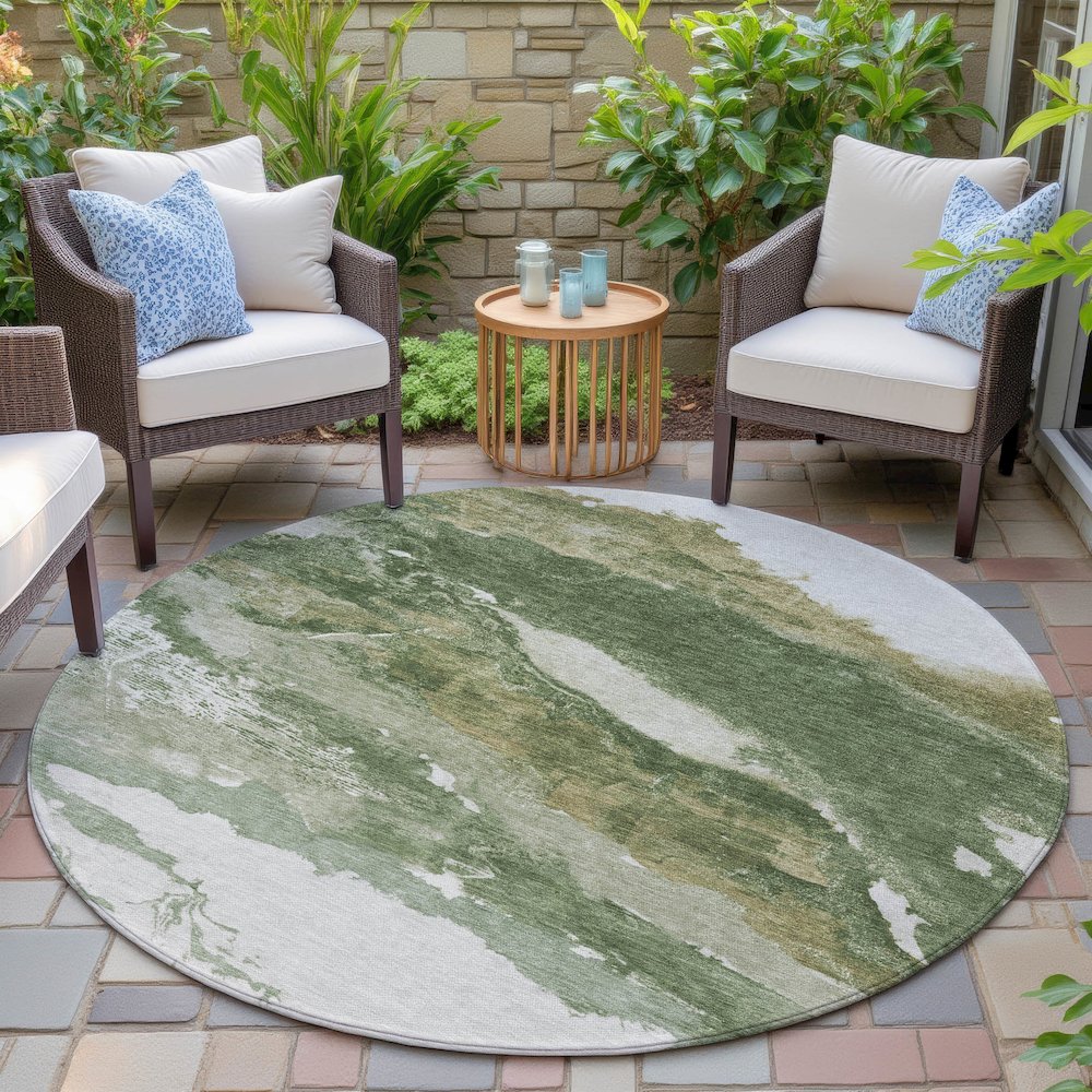Machine Washable Indoor/Outdoor Chantille ACN2054 Green 8' x 8' Round Rug. Picture 6
