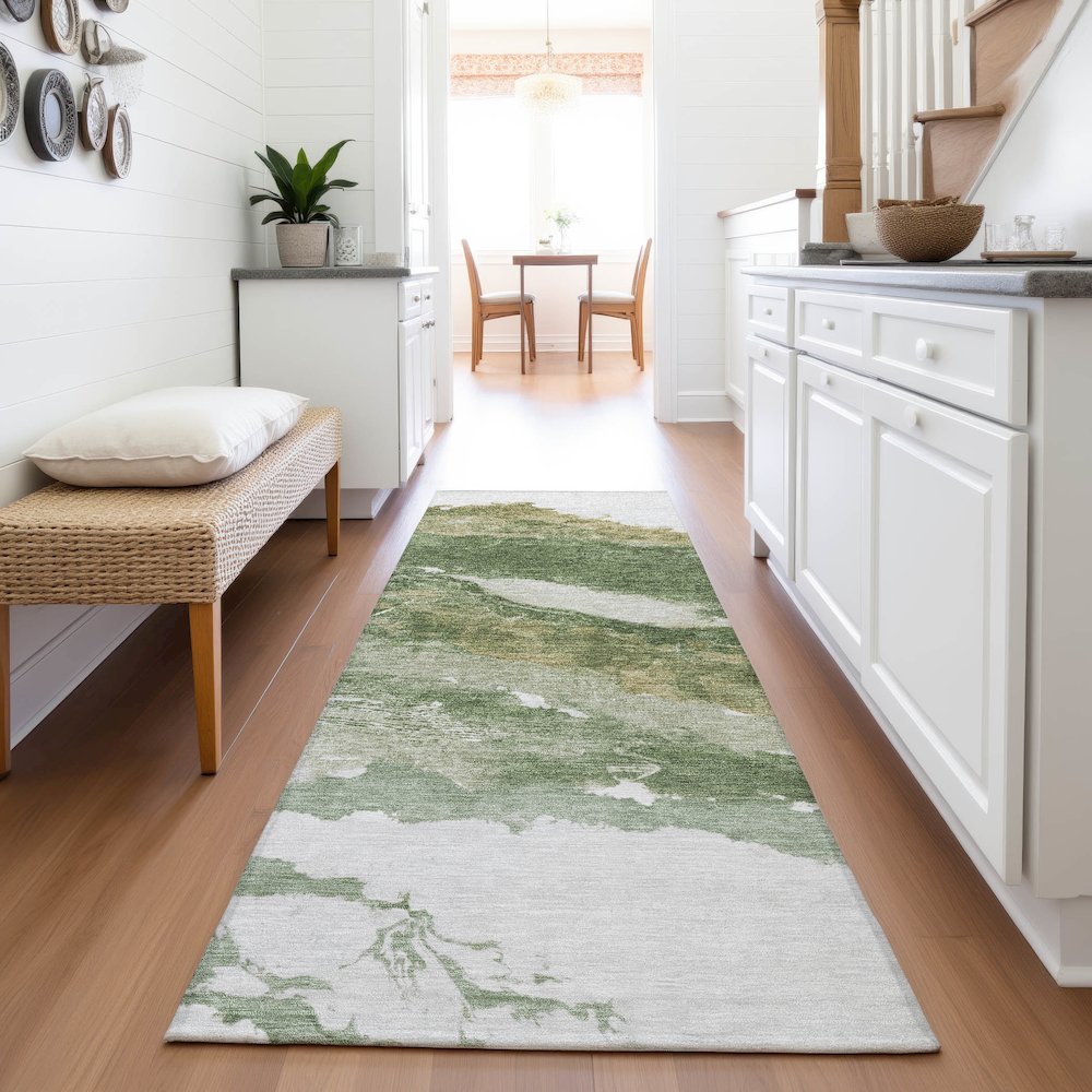 Machine Washable Indoor/Outdoor Chantille ACN2054 Green 2'3" x 7'6" Runner Rug. Picture 5