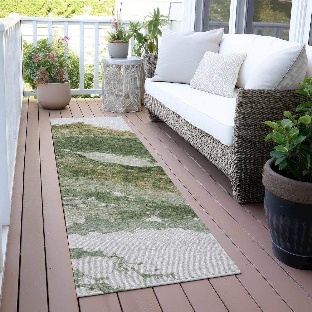 Machine Washable Indoor/Outdoor Chantille ACN2054 Green 2'3" x 7'6" Runner Rug. Picture 6