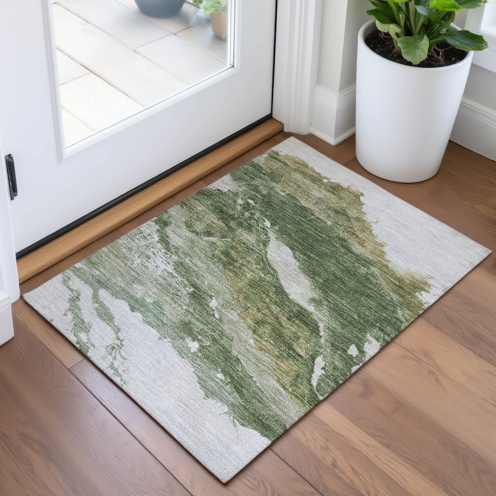 Machine Washable Indoor/Outdoor Chantille ACN2054 Green 1'8" x 2'6" Rug. Picture 5