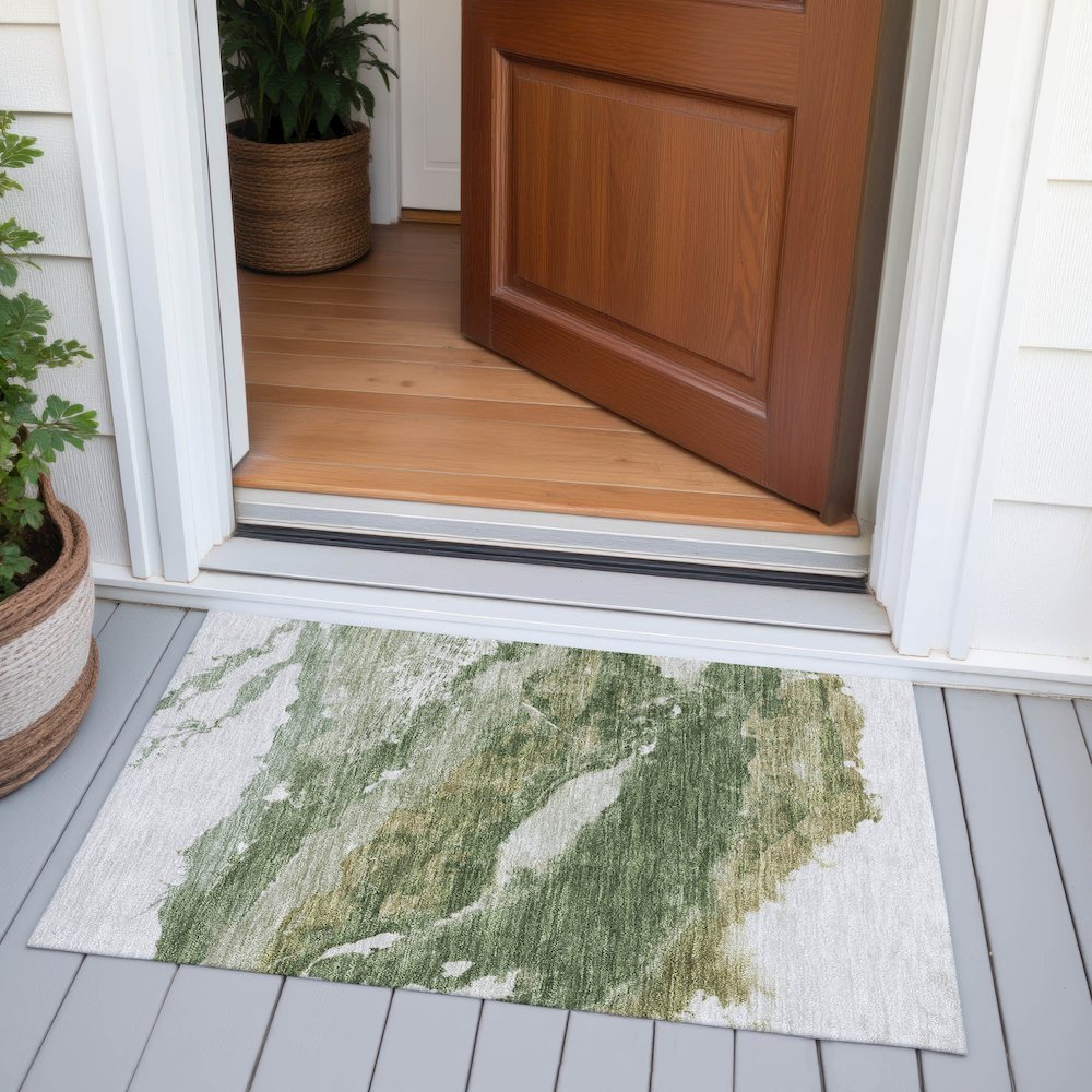Machine Washable Indoor/Outdoor Chantille ACN2054 Green 1'8" x 2'6" Rug. Picture 6