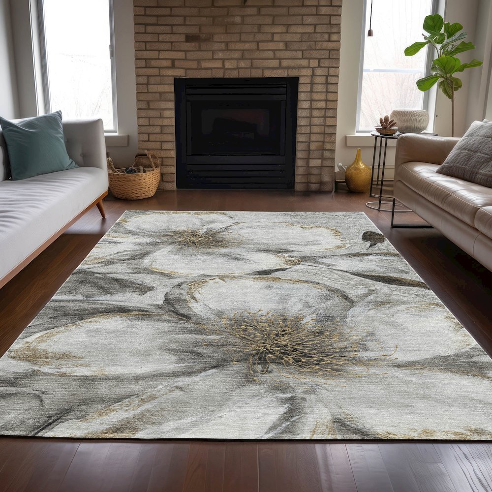 Machine Washable Indoor/Outdoor Chantille ACN2055 Silver 2'6" x 3'10" Rug. Picture 6