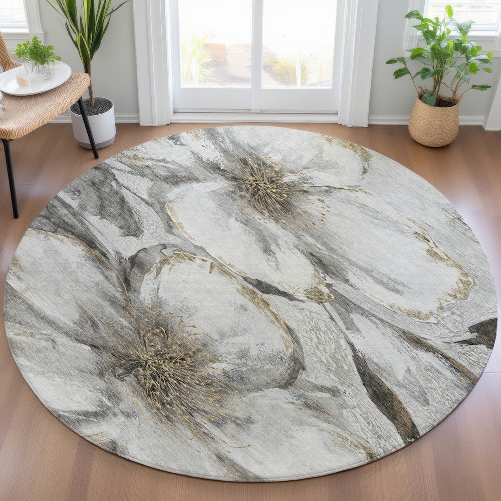 Machine Washable Indoor/Outdoor Chantille ACN2055 Silver 8' x 8' Round Rug. Picture 5