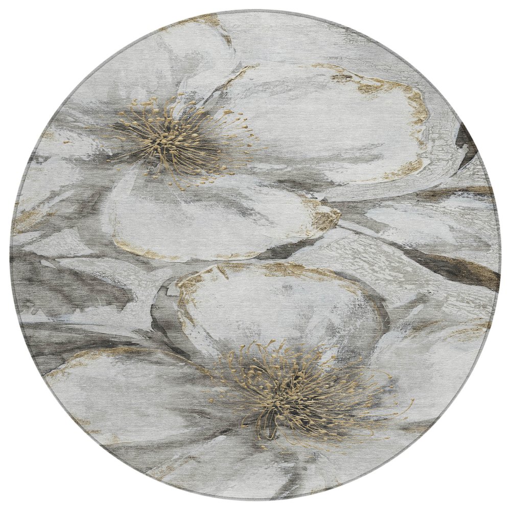 Machine Washable Indoor/Outdoor Chantille ACN2055 Silver 8' x 8' Round Rug. Picture 1