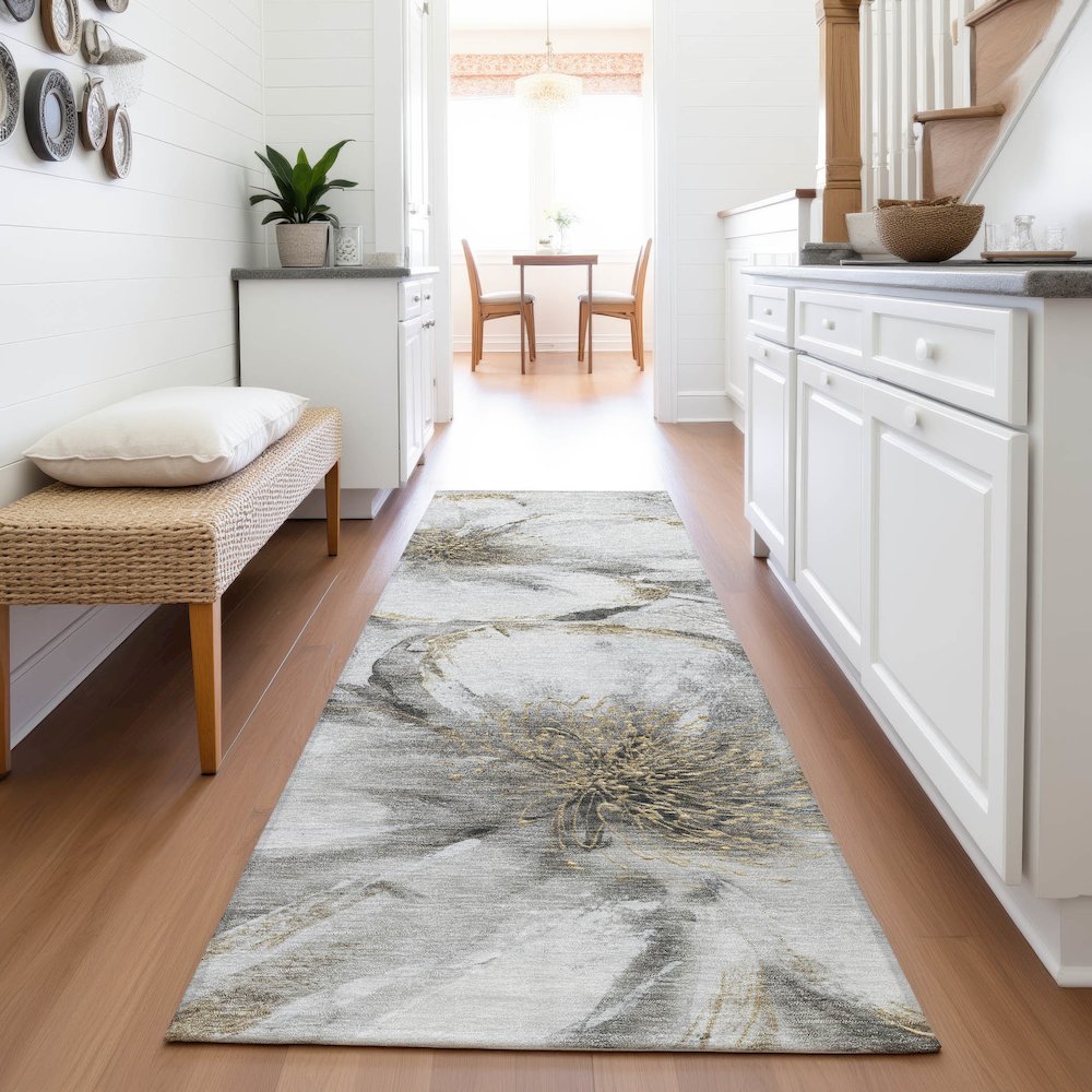 Machine Washable Indoor/Outdoor Chantille ACN2055 Silver 2'3" x 7'6" Runner Rug. Picture 5
