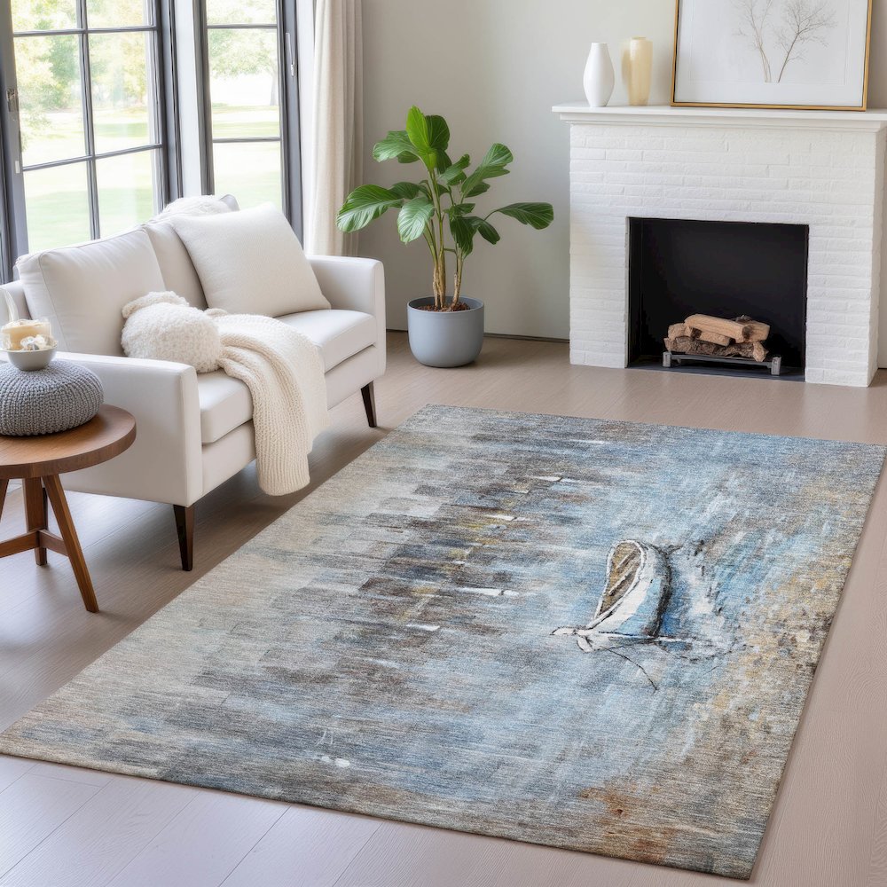 Machine Washable Indoor/Outdoor Chantille ACN2056 Blue 2'6" x 3'10" Rug. Picture 5