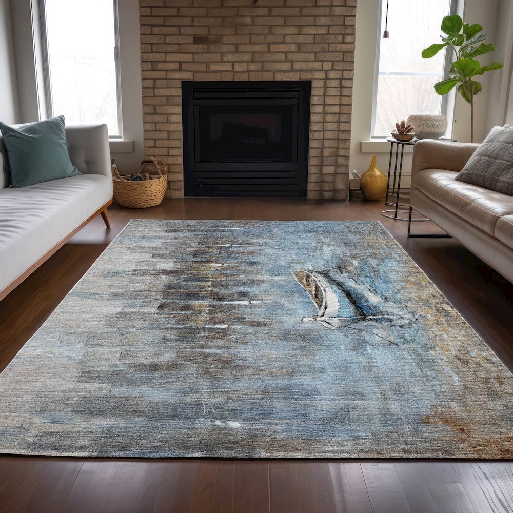 Machine Washable Indoor/Outdoor Chantille ACN2056 Blue 2'6" x 3'10" Rug. Picture 6