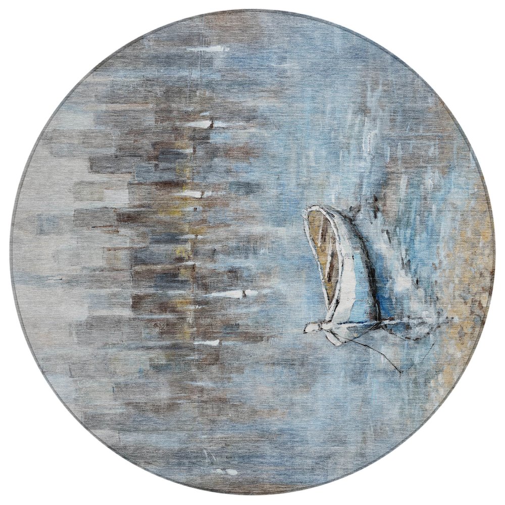 Machine Washable Indoor/Outdoor Chantille ACN2056 Blue 8' x 8' Round Rug. Picture 1