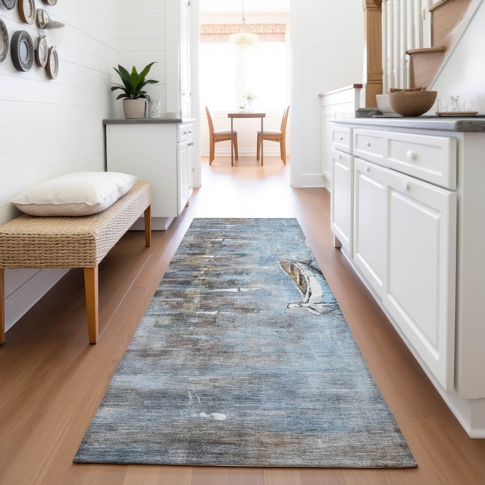 Machine Washable Indoor/Outdoor Chantille ACN2056 Blue 2'3" x 7'6" Runner Rug. Picture 5