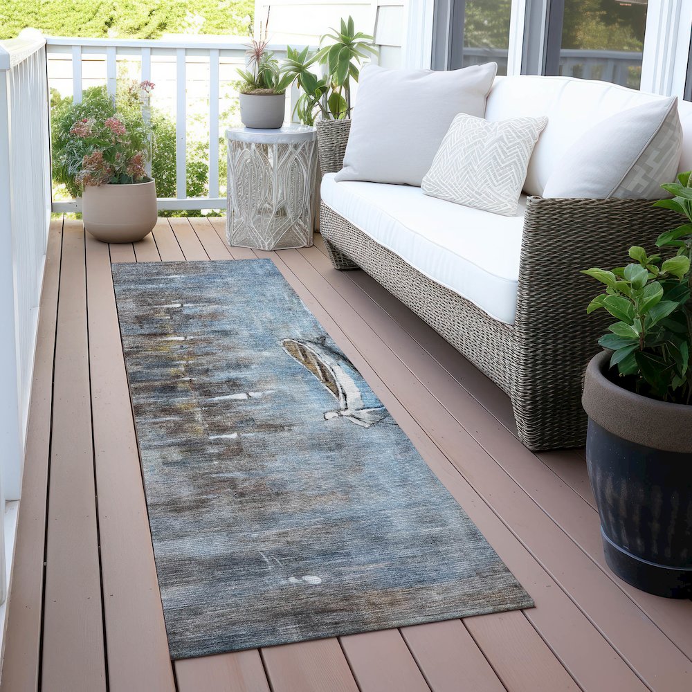Machine Washable Indoor/Outdoor Chantille ACN2056 Blue 2'3" x 7'6" Runner Rug. Picture 6