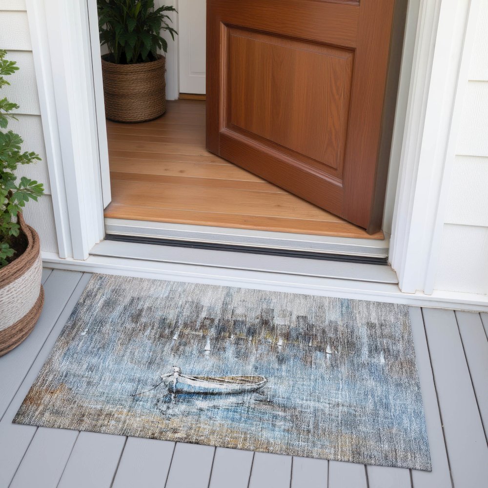 Machine Washable Indoor/Outdoor Chantille ACN2056 Blue 1'8" x 2'6" Rug. Picture 6