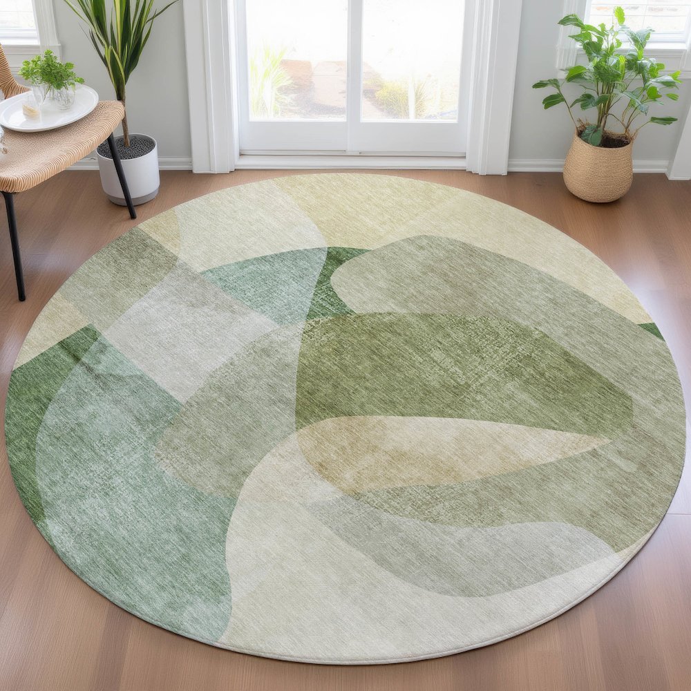 Machine Washable Indoor/Outdoor Chantille ACN2057 Aloe 8' x 8' Round Rug. Picture 5