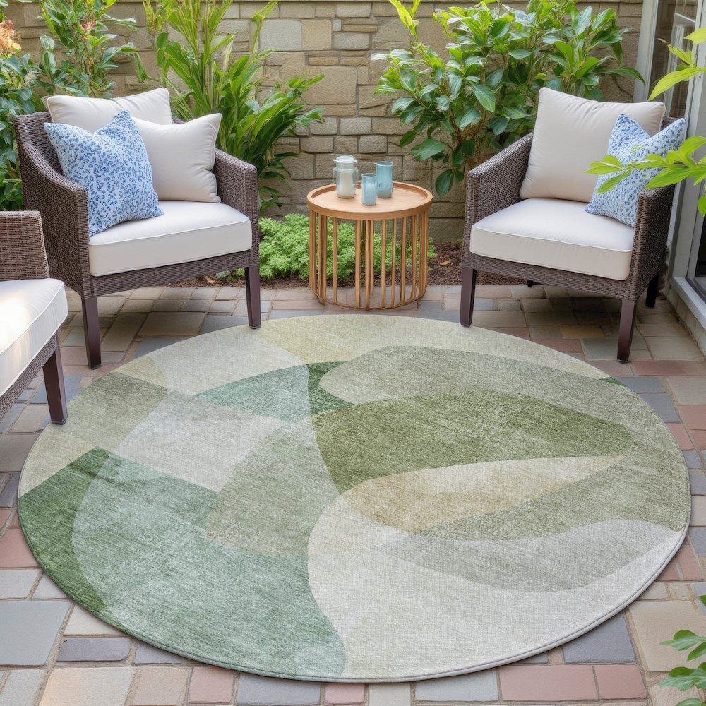 Machine Washable Indoor/Outdoor Chantille ACN2057 Aloe 8' x 8' Round Rug. Picture 6