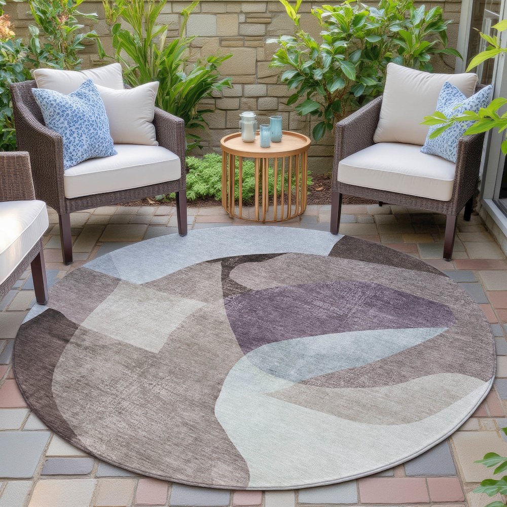 Machine Washable Indoor/Outdoor Chantille ACN2058 Brown 8' x 8' Round Rug. Picture 6