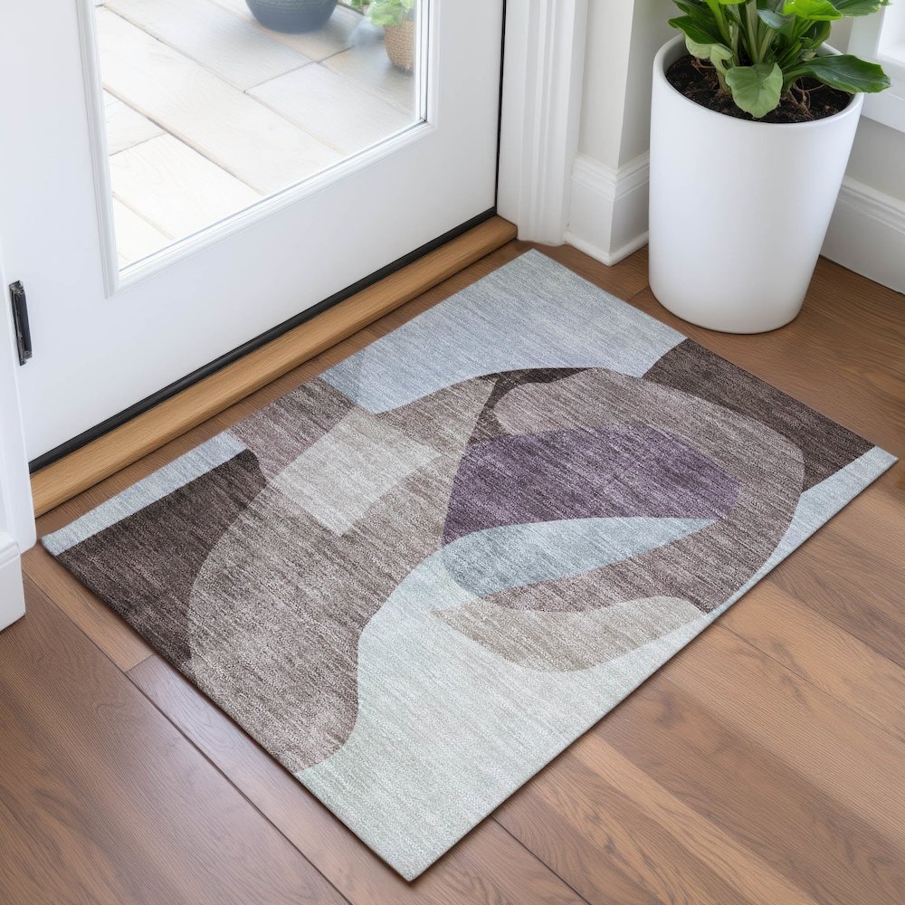 Machine Washable Indoor/Outdoor Chantille ACN2058 Brown 1'8" x 2'6" Rug. Picture 5