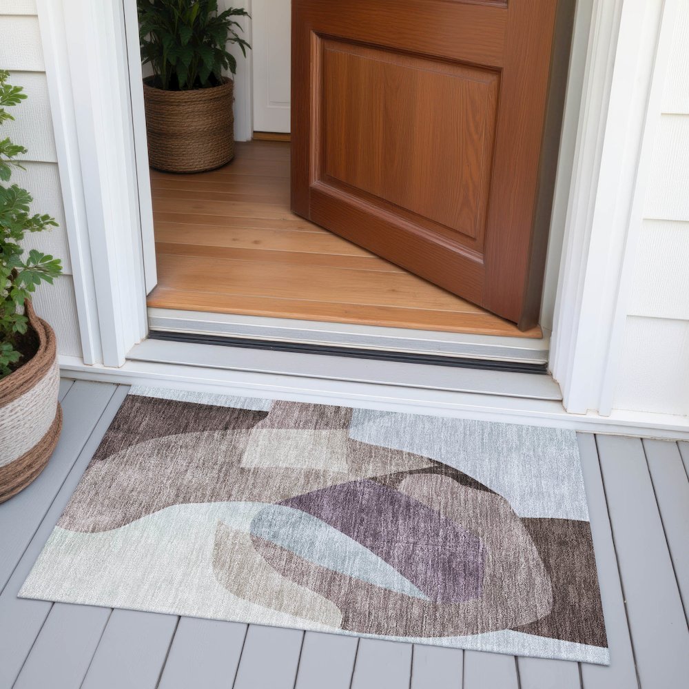 Machine Washable Indoor/Outdoor Chantille ACN2058 Brown 1'8" x 2'6" Rug. Picture 6