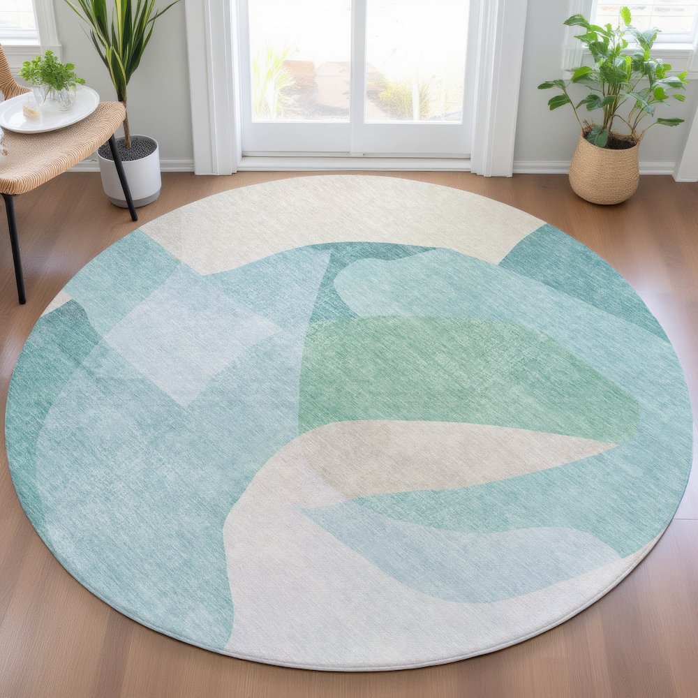 Machine Washable Indoor/Outdoor Chantille ACN2058 Seafoam 8' x 8' Round Rug. Picture 5