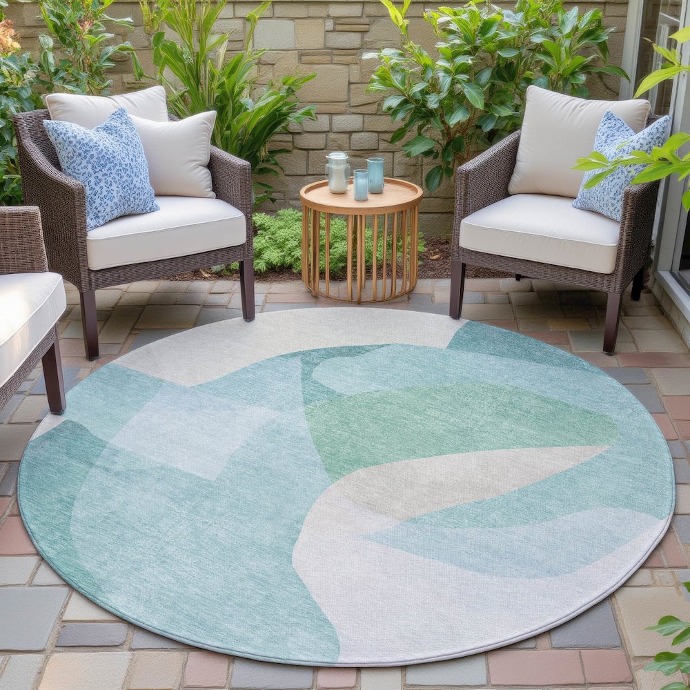 Machine Washable Indoor/Outdoor Chantille ACN2058 Seafoam 8' x 8' Round Rug. Picture 6