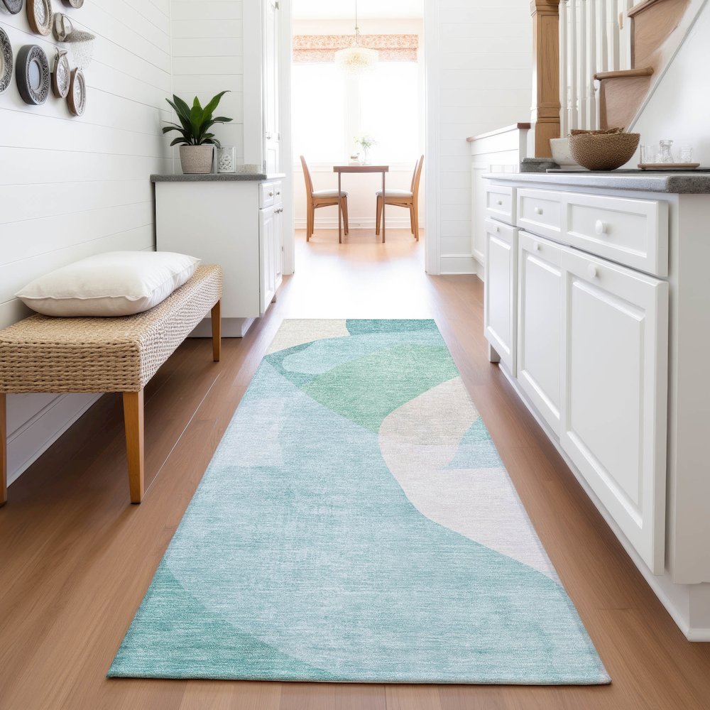 Machine Washable Indoor/Outdoor Chantille ACN2058 Seafoam 2'3" x 7'6" Runner Rug. Picture 5