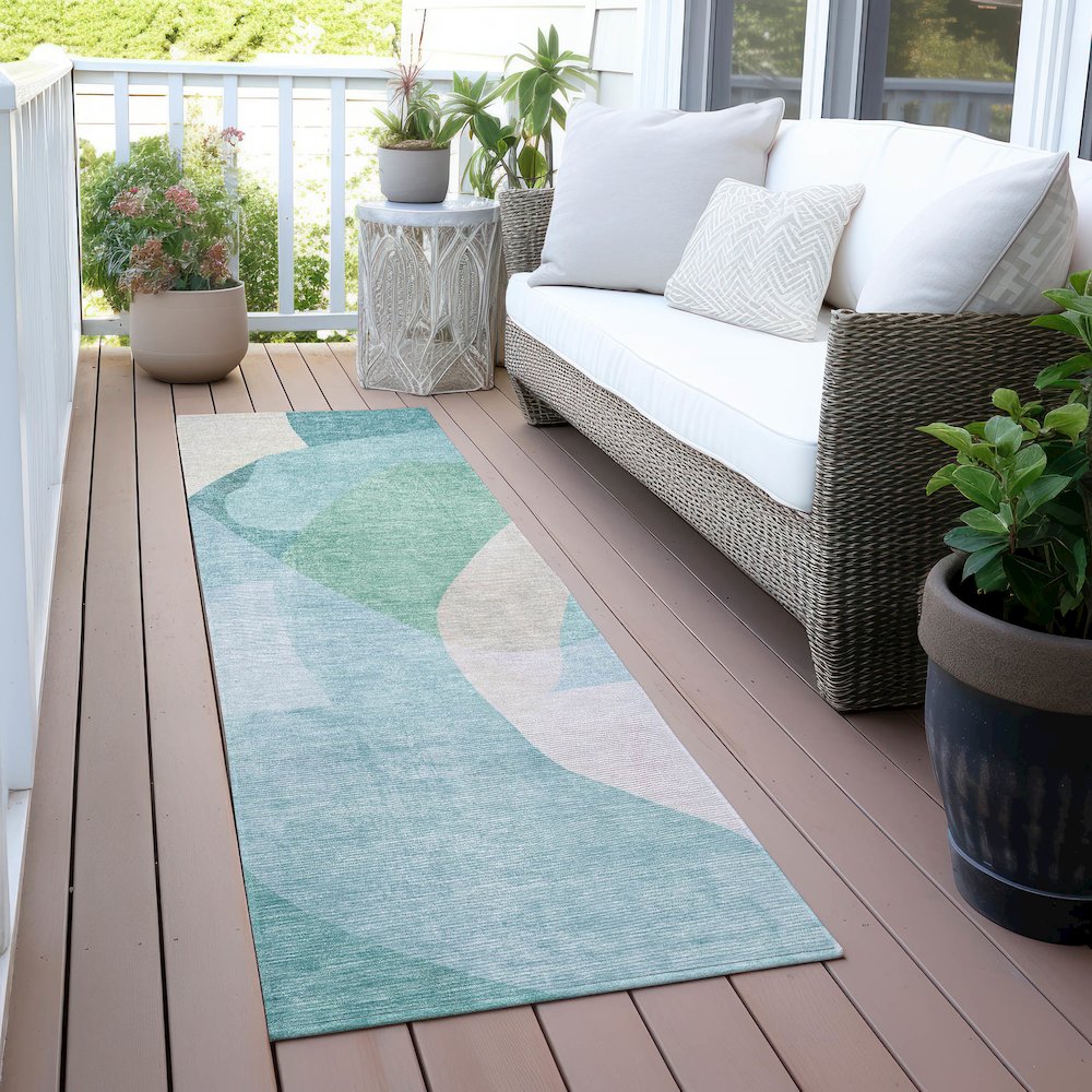 Machine Washable Indoor/Outdoor Chantille ACN2058 Seafoam 2'3" x 7'6" Runner Rug. Picture 6