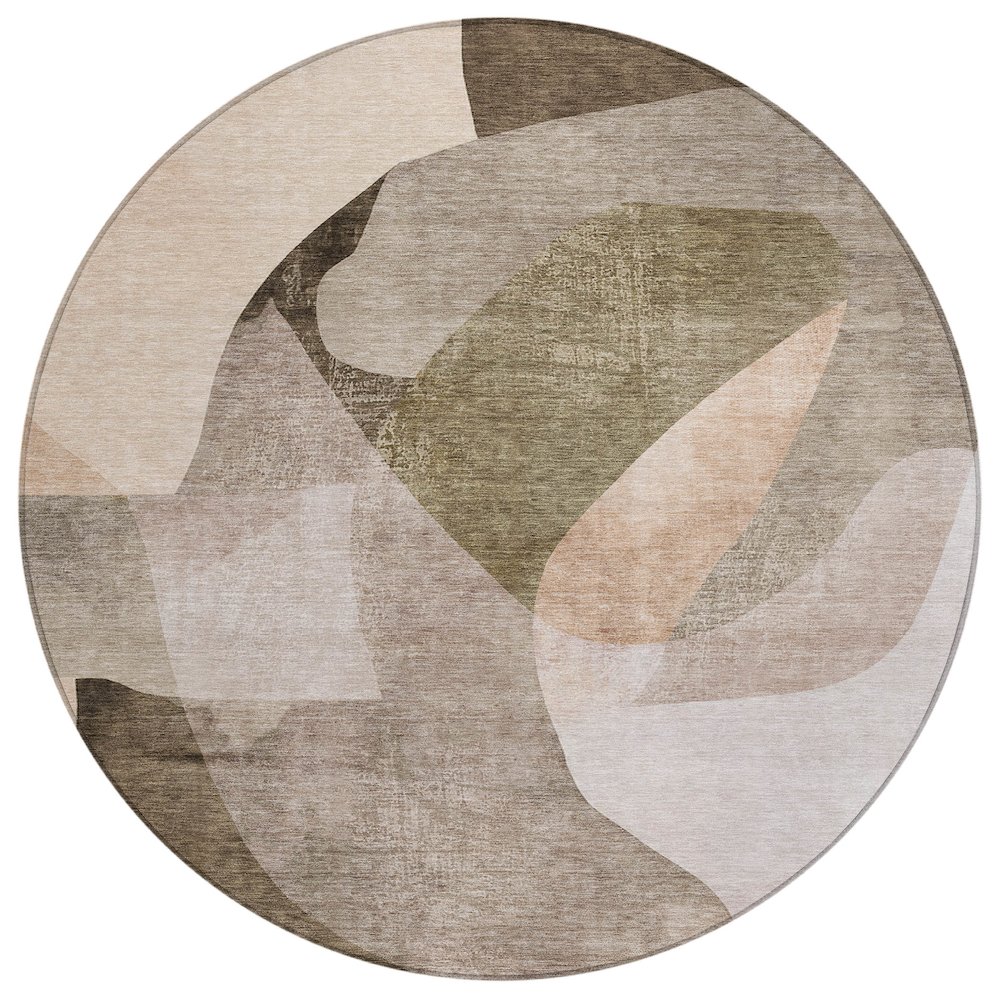 Machine Washable Indoor/Outdoor Chantille ACN2058 Taupe 8' x 8' Round Rug. Picture 1
