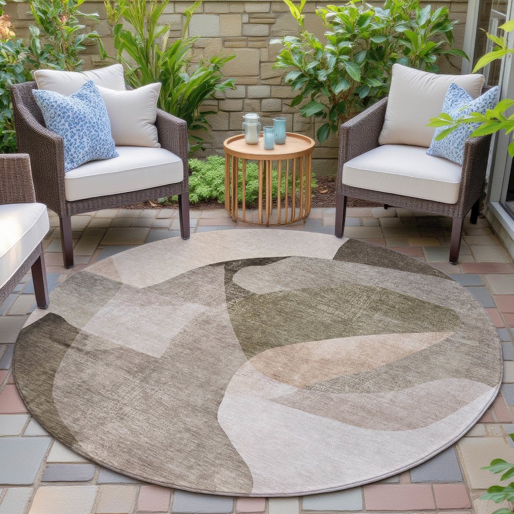 Machine Washable Indoor/Outdoor Chantille ACN2058 Taupe 8' x 8' Round Rug. Picture 6